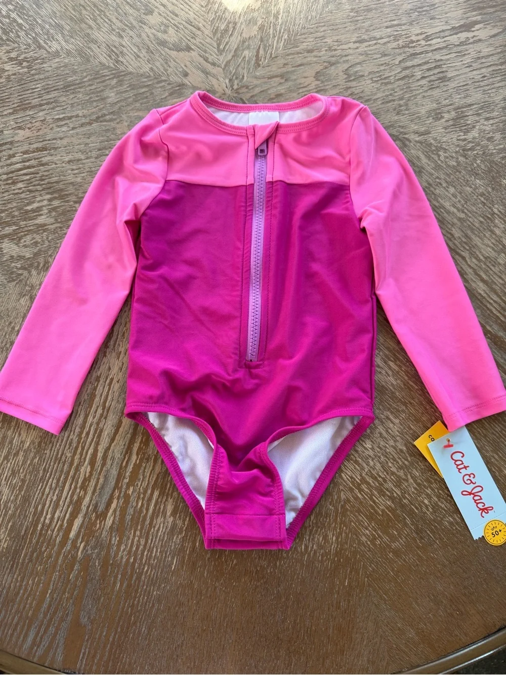 Cat & Jack Pink Colorblock Long Sleeve One-Piece Swimsuit Size 3T